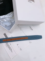 CELINE 25S BELT TRIOMPHE TAURILLON 25MM IN BROWN CALFSKIN AND DENIM 558350