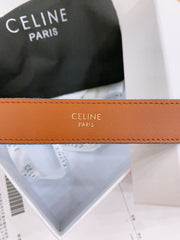 CELINE 25S BELT TRIOMPHE TAURILLON 25MM IN BROWN CALFSKIN AND DENIM 558354