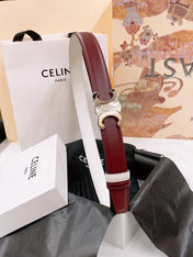 CELINE 25S BELT 25MM REVERSIBLE TRIOMPHE IN BURGUNDY CALFSKIN 565533