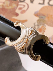 CELINE 25S BELT 25MM REVERSIBLE TRIOMPHE IN BLACK WHITE CALFSKIN 565542