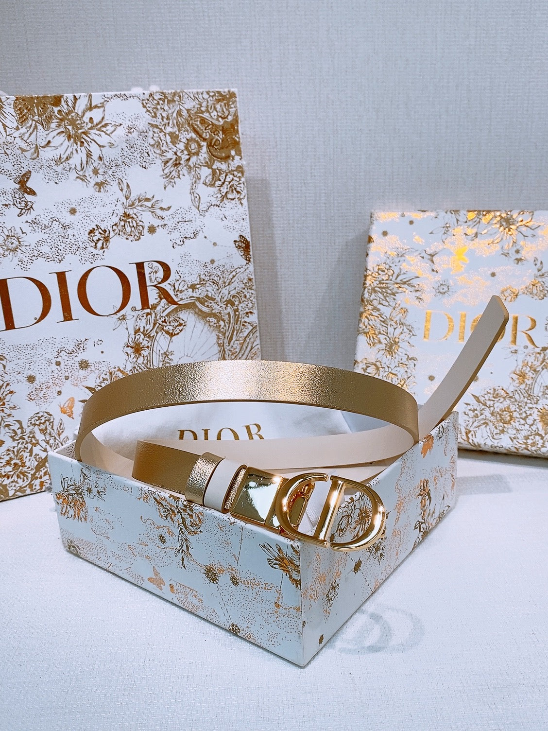 DIOR 25S BELT 20 MM IN METALLIC GOLD CALFSKIN 572893