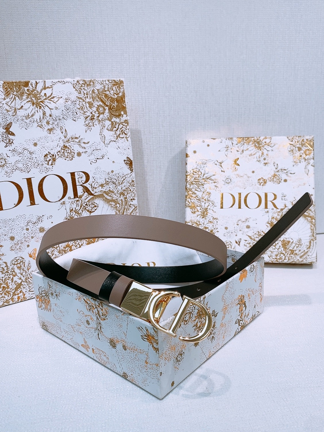 DIOR 25S BELT 20 MM IN GREY BROWN CALFSKIN 572894