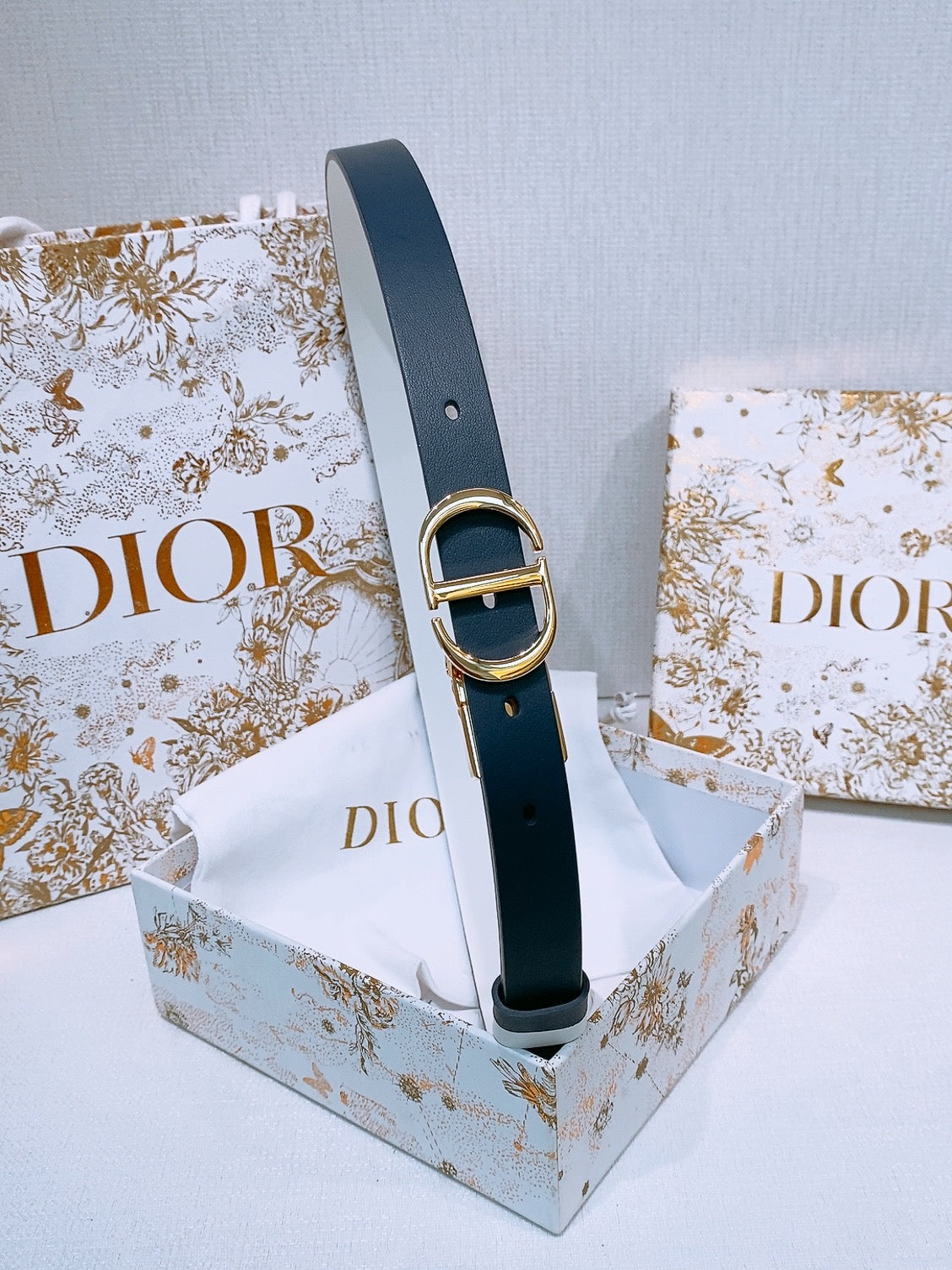 DIOR 25S BELT 20 MM IN DEEP BLUE GREY CALFSKIN 572898