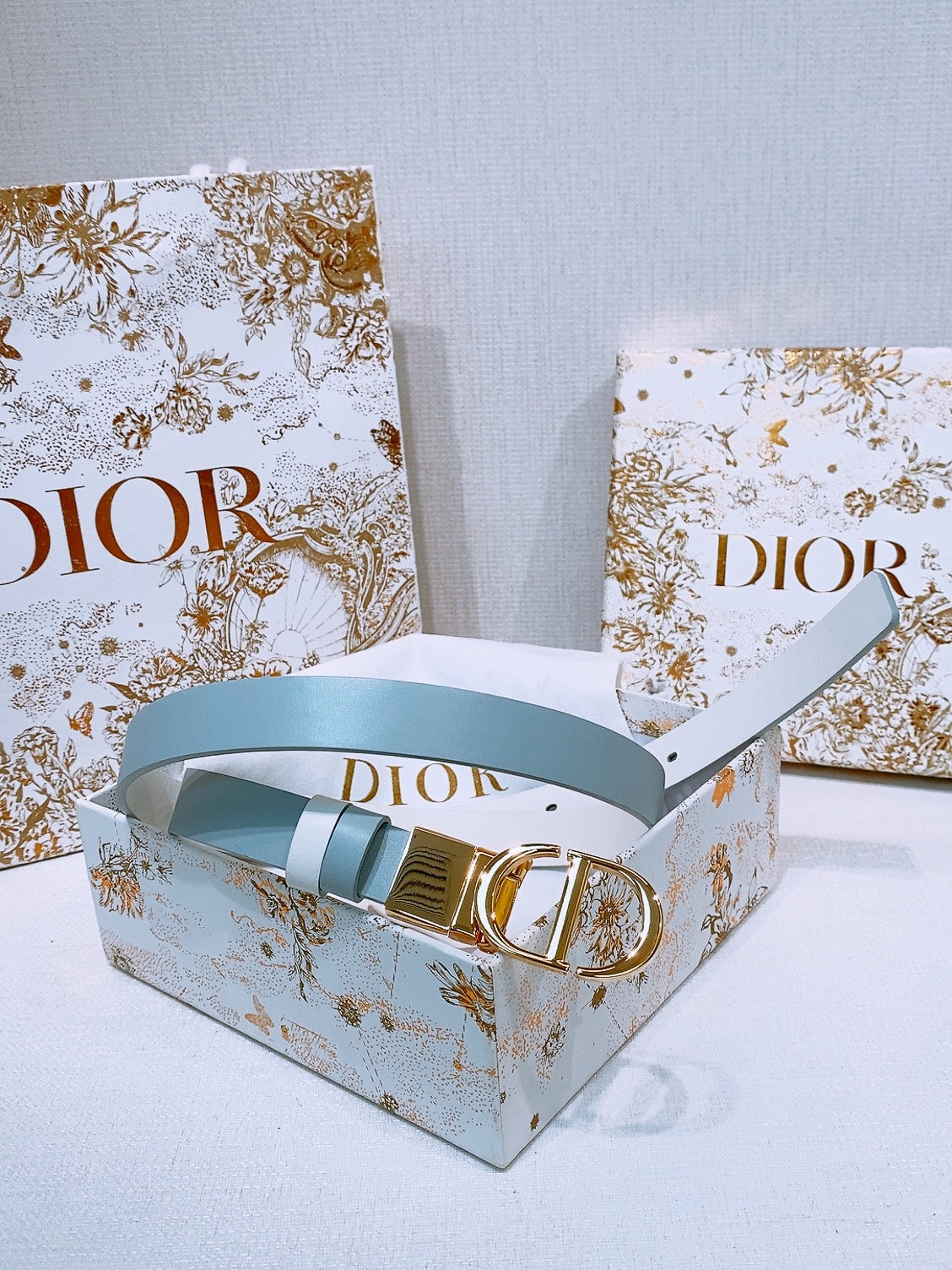 DIOR 25S BELT 20 MM IN STEEL BLUE CALFSKIN 572902