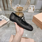 MARY JANE SANDAL BLACK WITH T - STRAP SHEEPSKIN