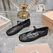 MARY JANE SANDAL BLACK WITH T - STRAP SHEEPSKIN