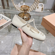 MARY JANE SANDAL WHITE  WITH T - STRAP SHEEPSKIN