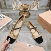 MARY JANE SANDAL CAP TOE DARK CREAM SHEEPSKIN