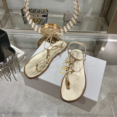 DIORIVIERA C'EST THONG SANDAL GOLD AQUAMARINA CALFSKIN