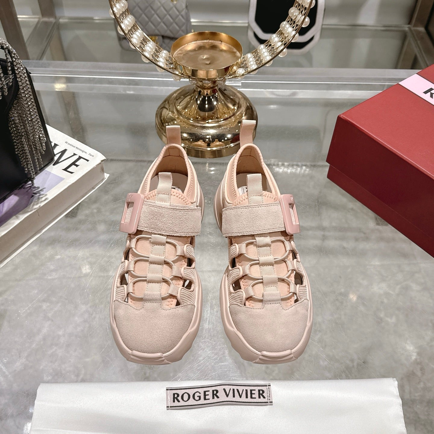 VIV' ON THE RUN TREKKY SNEAKERS IN BEIGE PINK FABRIC AND SUEDE