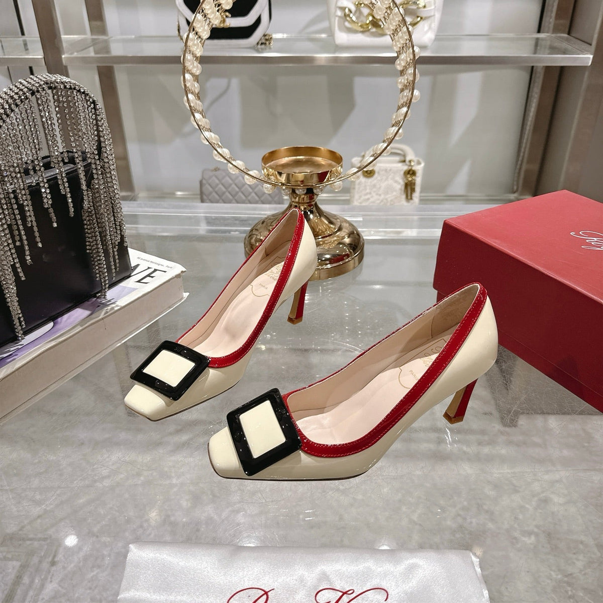 ROGER VIVIER 25S TROMPETTE BALLERINAS 75MM IN IVORY CALFSKIN