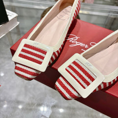 ROGER VIVIER 25S TROMPETTE BALLERINAS 25MM IN RED PLAID PATTERN CANVAS