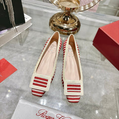 ROGER VIVIER 25S TROMPETTE BALLERINAS 25MM IN RED PLAID PATTERN CANVAS