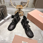 MIUMIU 26S SLINGBACK BALLET FLATS IN BLACK CALFSKIN SILVER HARDWARE