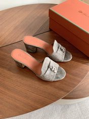 LP 26S SUMMER MULE HEELS 60MM IN GREY SUEDE GOLD HARDWARE