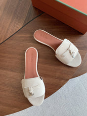 LP 26S SUMMER CHARMS SLIDES IN CREAM WHITE SUEDE SILVER HARDWARE