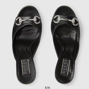 GG  Women's Horsebit mid-heel slide sandal in Black
