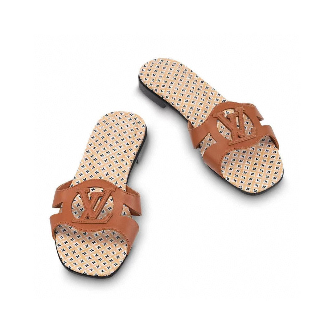LV WOMEN ISOLA FLAT MULE IN CINNAMON BROWN SHEEPSKIN