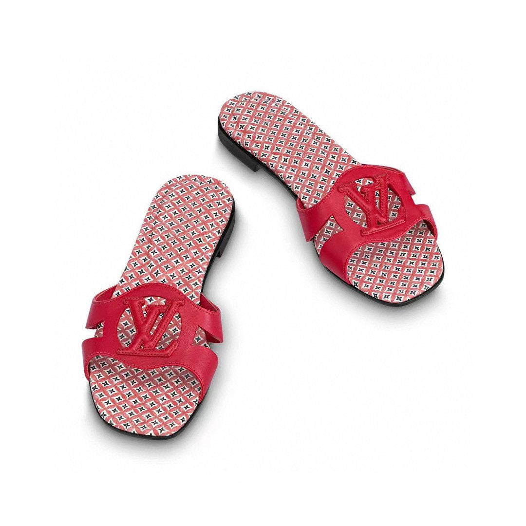 LV WOMEN ISOLA FLAT MULE IN CHERRY RED SHEEPSKIN