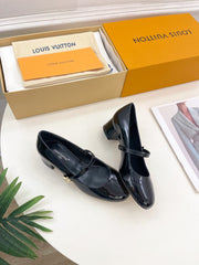 LV WOMEN ROMY HIGH BALLERINA IN GLOSSY BLACK LAMBSKIN
