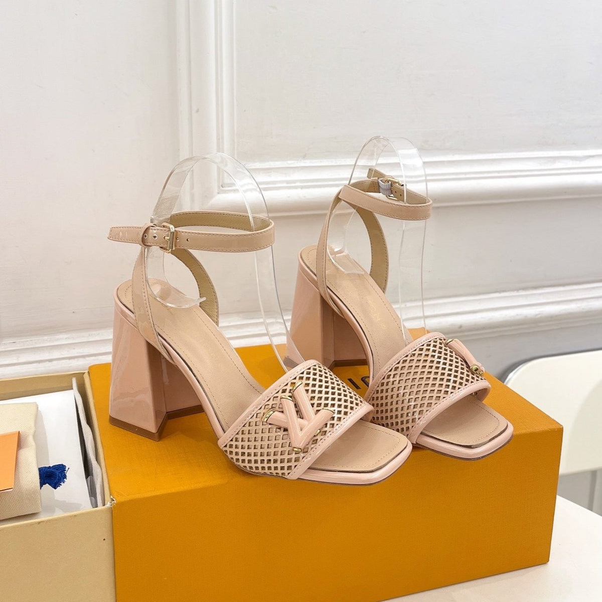 LV WOMEN HIGH SANDAL IN BEIGE CREAM CALFSKIN