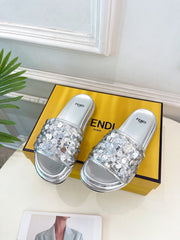 FENDI THICK SOLE 3 CM SEQUIN SLIPPER SILVER