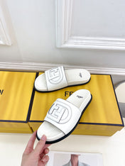 FENDI LOGO SLIDES IN WHITE CALFSKIN
