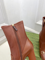 HORSEBIT ANKLE BOOTS 9.5CM IN CINNAMON BROWN SHEEPSKIN