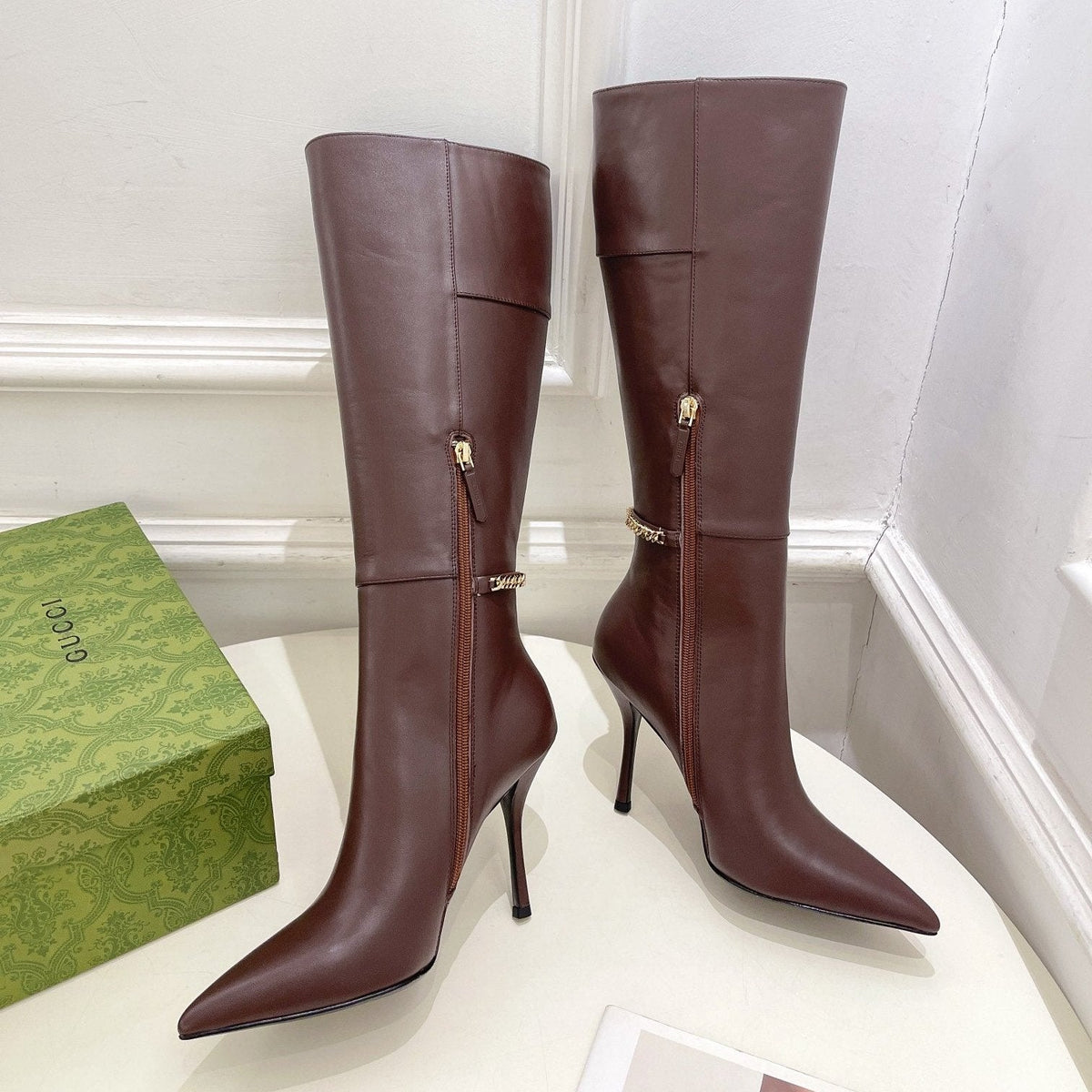 SIGNORIA KNEE BOOTS 4.5CM IN WALNUT BROWN CALFSKIN