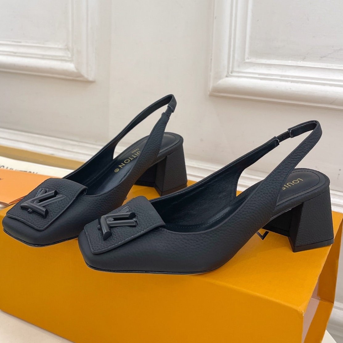 SHAKE SQUARE-TOE BLOCK HEEL 5.5 CM SANDALS IN BLACK PEPPLE CALFSKIN