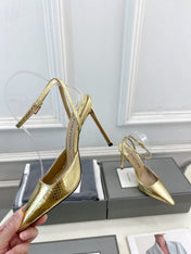HIGH SLINGBACKS 10 CM IN GOLD SNAKE-PATTERN CALFSKIN