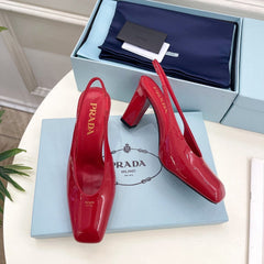 SQUARE TOE SLINGBACK PUMPS IN CRIMSON RED GLOSSY CALFSKIN