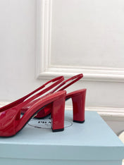 SQUARE TOE SLINGBACK PUMPS IN CRIMSON RED GLOSSY CALFSKIN