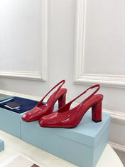 SQUARE TOE SLINGBACK PUMPS IN CRIMSON RED GLOSSY CALFSKIN