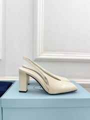 SQUARE TOE SLINGBACK PUMPS IN WHITE GLOSSY CALFSKIN