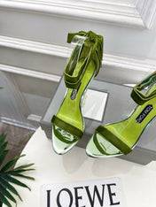 TOM FORD 26S HIGH-HEELED SANDALS 105 MM IN GREEN FABRIC AND CALFSKIN