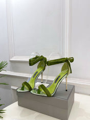 TOM FORD 26S HIGH-HEELED SANDALS 105 MM IN GREEN FABRIC AND CALFSKIN