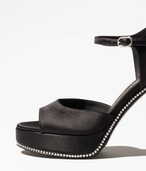 SANDALS BLACK SATIN STRASS