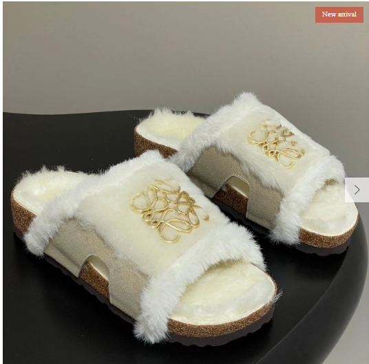 LOEWE X BIRKENSTOCK SLIPPERS WHITE GRAY FUR