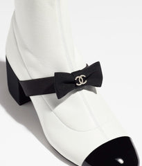 short boots white black stretch lambskin & patent calfskin