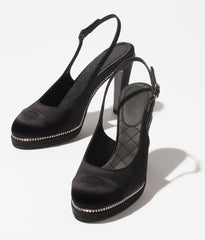 SLINGBACKS BLACK SATIN STRASS