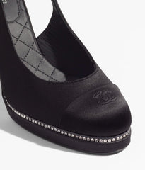 SLINGBACKS BLACK SATIN STRASS