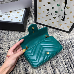 GG Marmont Mini 16.5cm Turquoise Calfskin Gold Hardware