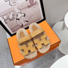 Chypre Sandal Beige shearling insole Light Brown Velvet leather lining