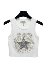 CD Star Embroidered Cropped Tank Top
