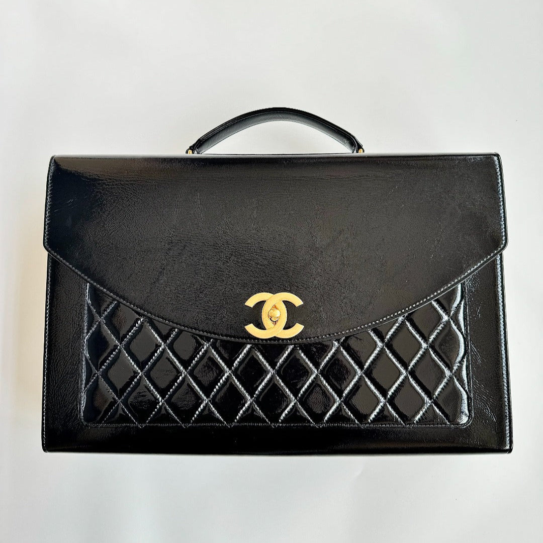 CHANEL 25S TOP HANDLE BAG 36 CM IN BLACK LAMBSKIN WITH GOLD HARDWARE