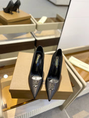 BURBERRY 26S HIGH HEELS 105 MM IN BLACK CALFSKIN WITH LOGO