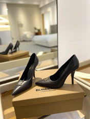 BURBERRY 26S HIGH HEELS 105 MM IN BLACK CALFSKIN WITH LOGO