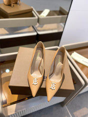 BURBERRY 26S HIGH HEELS 105 MM IN PALE BEIGE CALFSKIN WITH LOGO